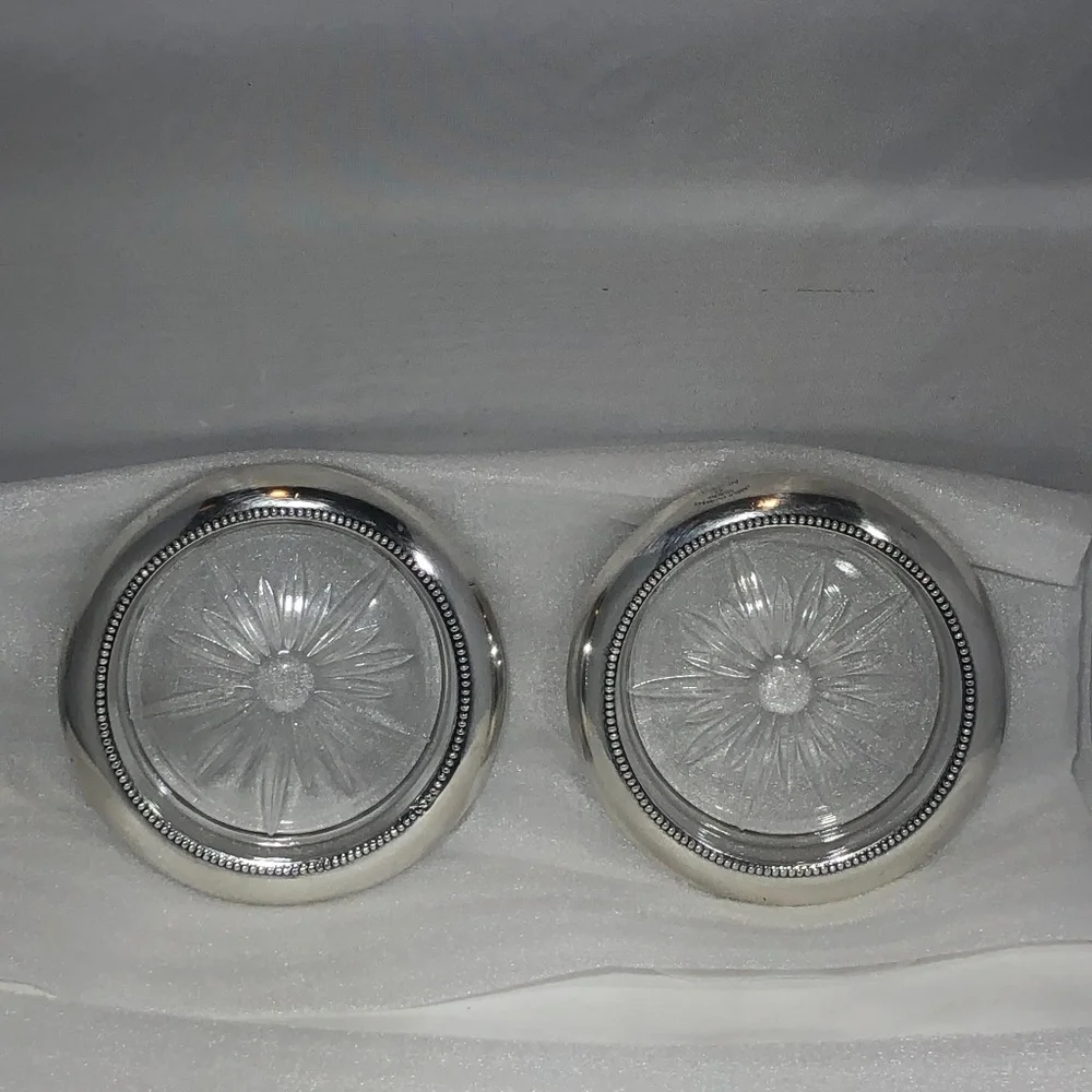 FRANK M WHITING & CO STERLING & CRYSTAL COASTERS - SET of 2